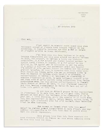 CHAGALL, MARC. Typed Letter Signed, Chagall, to collector Adolphe A. Juviler (Dear friend), in French,